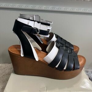 Marc Fisher Pastya ankle‎ strap heel wedge sandal black NEW 10